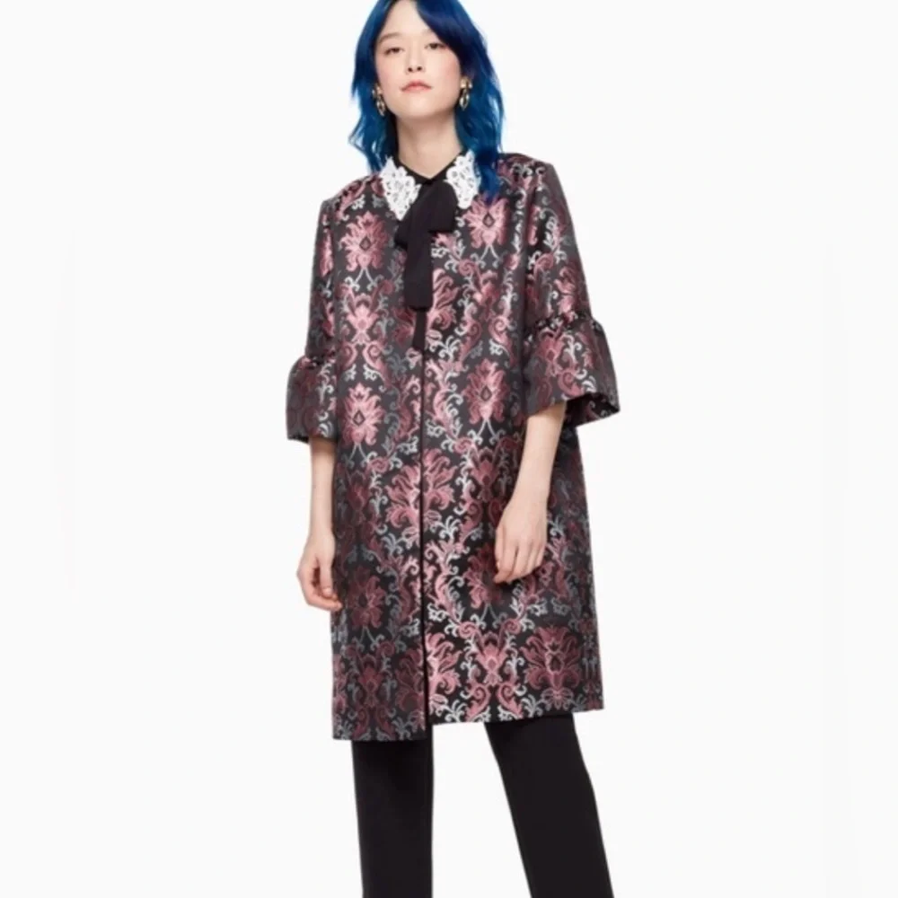 Kate Spade Finer Things Tapestry Jacquard Jacket – Size 14 – Metallic Blue/Pink